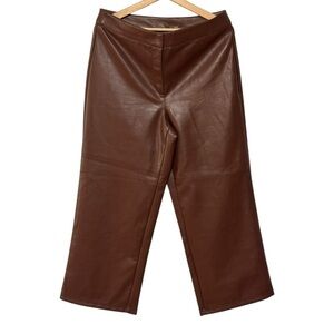 Bagatelle Collection Brown Vegan Leather Pant Crop Straight Leg High‎ Rise